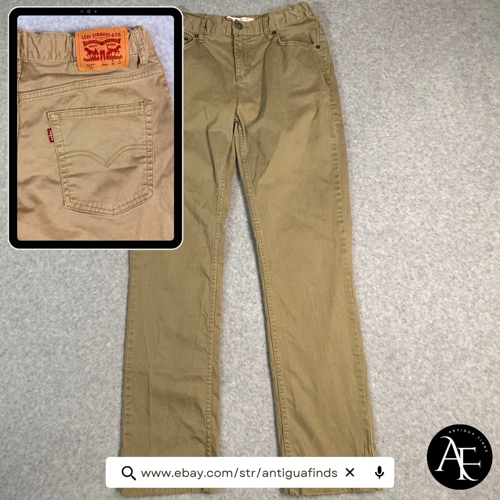 Levis 511 Slim Chino Pants Khaki‎ Tan Stretch 20 Reg W30 L32 Mens Womens Unisex
